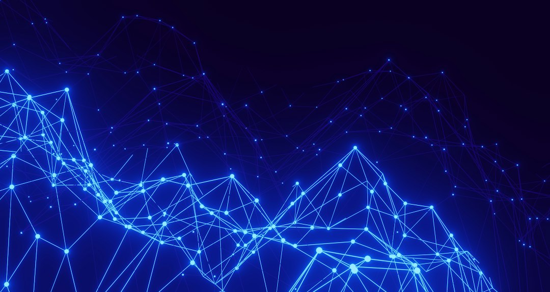Abstract blue network of connected points representing digital technology